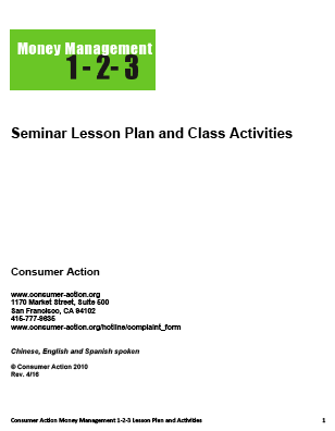 Money Management 1-2-3: Seminar Lesson Plan and Class Activities