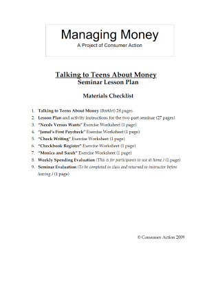 Talking to Teens about Money - Seminar Lesson Plan Packet (English)