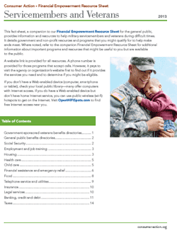 Servicemembers and Veterans Financial Empowerment Resource Sheet